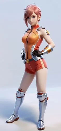 guardian ranger,the character is a very  anime woman with short red hair,sakazaki,meiko,xiaoyu,kagura,haruko,kasumi,Unique,3D,3D Character