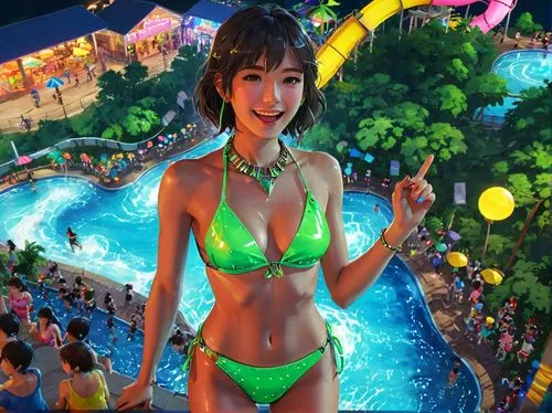 candy island girl,songkran,diamond lagoon,hainan,xiaoxi,anime 3d,Illustration,Realistic Fantasy,Realistic Fantasy 26