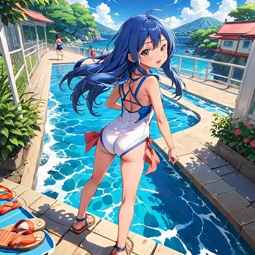 summer background,poolside,jumping into the pool,summer swimsuit,aqua studio,hinata,ocean,pool,ocean background,swimming pool,swimming,kawaii people swimming,pool water,underwater background,azusa nakano k-on,honolulu,swimsuit,outdoor pool,swim,one-piece swimsuit,Anime,Anime,Traditional