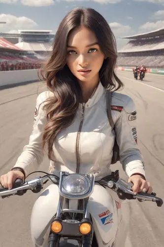 a young lady, on a Ducati motorbike, in a speedway race track,moto gp,grand prix motorcycle racing,motorcycle racer,motogp,motorcycle racing,motorcycle speedway,motorcycle drag racing,motor sports,mot