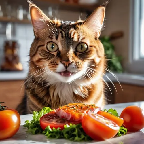 tuna steak,caterer,red whiskered bulbull,cat image,pet vitamins & supplements,red tabby,omnivore,cat food,cat european,food preparation,mediterranean diet,domestic cat,maincoon,caprese,toyger,food presentation,remoulade,cat,tuna,sicilian cuisine,Photography,General,Realistic