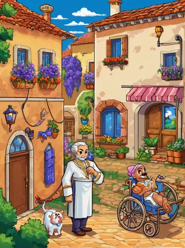 retirement home,nursing home,aurora village,game illustration,popeye village,village life,knight village,resort town,spa town,village scene,breadbasket,care for the elderly,pixel art,mountain village,old town,village shop,old couple,alpine village,old village,tuscan,Unique,Pixel,Pixel 05