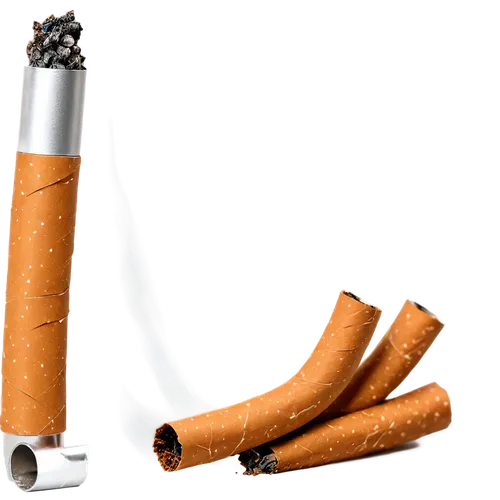 Cigarette, transparent background, solo, realistic, detailed texture, silver filter tip, white paper cylinder, brown tobacco, smoke rising, gentle wisps, soft focus, shallow depth of field, cinematic 