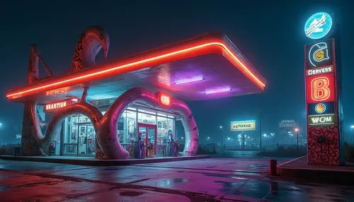 retro diner,electric gas station,gas station,neon coffee,neon sign,e-gas station,diner,neon arrows,neon ghosts,neon drinks,vapor,neon cocktails,drive in restaurant,neons,bladerunner,deli,neon tea,riverdale,cyberpunk,neon,Photography,General,Realistic