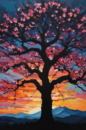 painted tree,watercolor tree,colorful tree of life,cherry blossom tree,blossom tree,sakura tree,cherry tree,flourishing tree,red tree,peach tree,the japanese tree,rowan-tree,lone tree,blooming tree,flower tree,cherry trees,oil painting on canvas,tangerine tree,bare tree,strawberry tree,Conceptual Art,Oil color,Oil Color 08