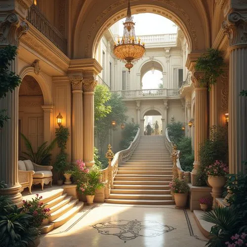 cochere,conservatory,neoclassical,marble palace,theed,hallway,archly,neoclassic,glyptotek,archways,neoclassicism,naboo,entranceways,winter garden,atriums,baccarat,palatial,houseplants,palladianism,ornate room,Photography,General,Realistic