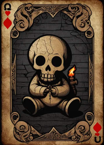 playing card, 2 of spades, The Binding of Isaac theme, cartoon style, dark outlines, textured card surface, worn edges, Isaac character, crying expression, sitting position, dungeon background, dim li