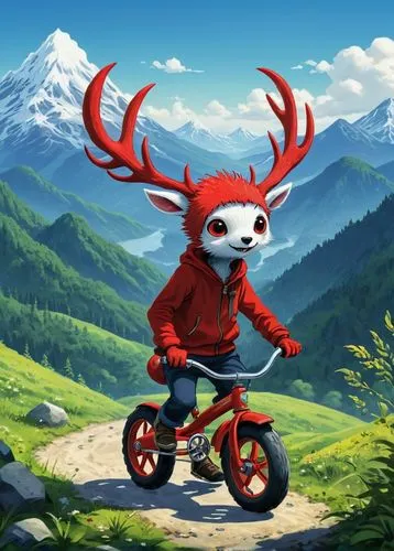 beulah,scooter riding,red bicycle,lammy,trikke,freeride,Illustration,Japanese style,Japanese Style 05