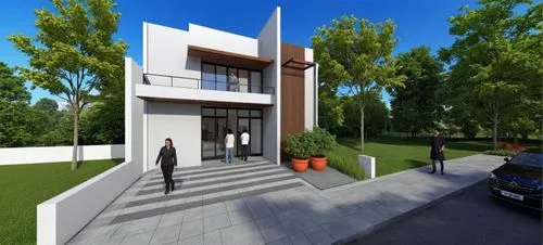 a rendering of a building that is being built,modern house,3d rendering,sketchup,residential house,revit,residencial,Photography,General,Realistic