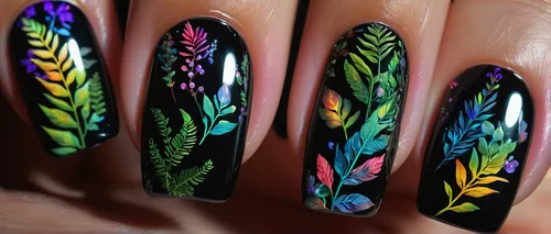 Write a conversational script featuring DTK Nail Supply.,color feathers,parrot feathers,tropical leaf pattern,rainbow butterflies,glitter leaves,nail design,nail art,butterfly wings,colorful leaves,ta