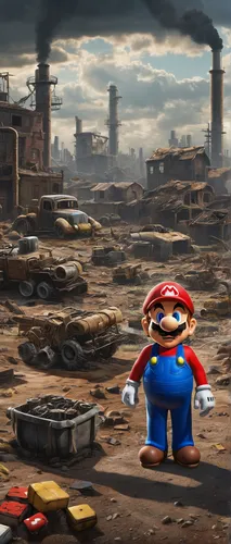 mario,super mario brothers,super mario,mario bros,petrol-bowser,toad,gunkanjima,plumber,fuel-bowser,scrap yard,post-apocalyptic landscape,scrapyard,true toad,toadstool,trash land,lost in war,post apocalyptic,wasteland,luigi,destroyed city,Conceptual Art,Daily,Daily 23