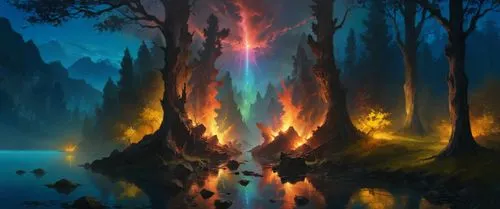 fantasy landscape,fantasy picture,forest fire,fantasy art,fireheart,fire background