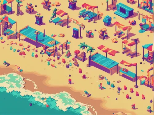 seaside resort,isometric,pink beach,seaside country,beach chairs,seaside,raised beach,beach furniture,tileable,dream beach,beach hut,sand coast,resort town,beachhouse,beach house,beach scenery,beach defence,sandbox,beach goers,beach resort,Unique,Pixel,Pixel 04