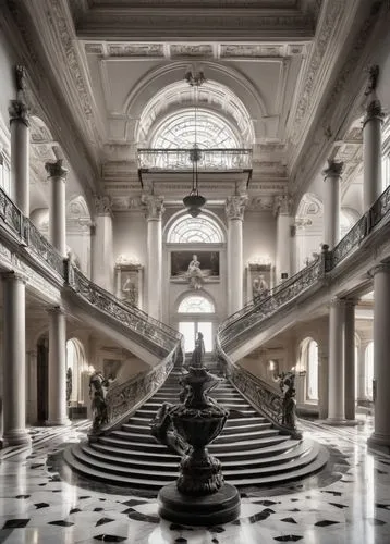 saint george's hall,neoclassical,stormont,borromini,cochere,marble palace,neoclassicism,archly,staircase,ryswick,entrance hall,villa farnesina,nationalgalerie,teylers,capitol,glyptotek,palladianism,europe palace,classicism,burgtheater,Illustration,Black and White,Black and White 11