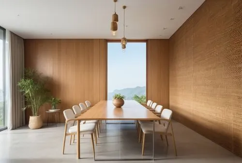 corten steel,bamboo curtain,dining room,dining table,dining room table,breakfast room,Photography,General,Realistic