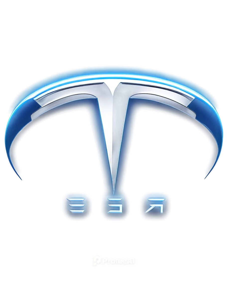 Tesla logo, silver chrome, glossy finish, electric blue glow, metallic texture, circular shape, modern minimalist design, cool tone, dark background, cinematic lighting, shallow depth of field, 3/4 co