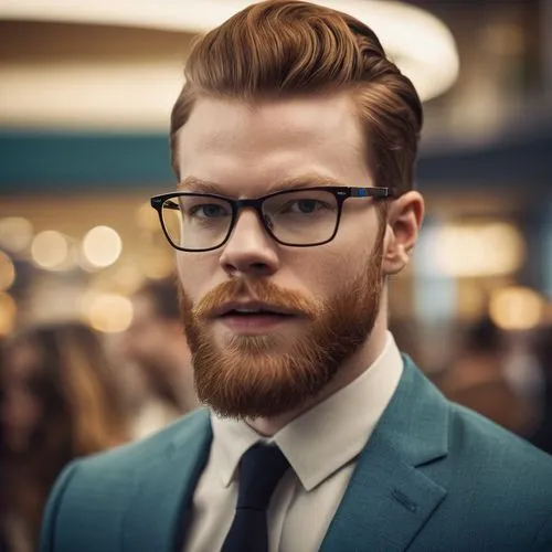 Cameron Monaghan with beard and glasses as businessman,a man with glasses in a suit and tie,gingrichian,zaytsev,lace round frames,debonair,bernhoft,paulsson,Photography,General,Cinematic