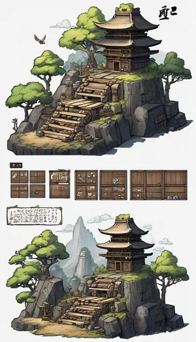 development concept,wooden mockup,backgrounds,collected game assets,japanese background,ancient buildings,mountain settlement,chinese background,concept art,asian architecture,backgrounds texture,japanese architecture,japanese zen garden,chinese architecture,tsukemono,japanese shrine,3d mockup,background with stones,zen garden,wooden roof,Illustration,Paper based,Paper Based 30