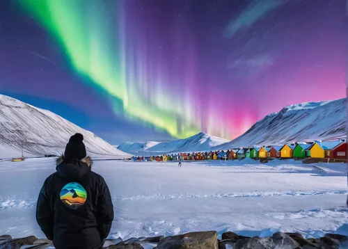 Man watching The Northern Lights in Longyearbyen, Norway.,northen lights,norther lights,auroras,aurora borealis,nothern lights,the northern lights,northern lights,the polar circle,polar aurora,polar l