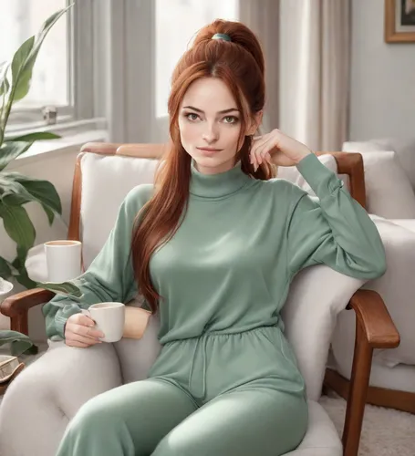 in green,pajamas,samara,tracksuit,green,gray-green,jumpsuit,green dress,pantsuit,sofa,onesie,nurse uniform,long-sleeved t-shirt,light green,eurasian,puma,long-sleeve,danila bagrov,sitting on a chair,tea zen