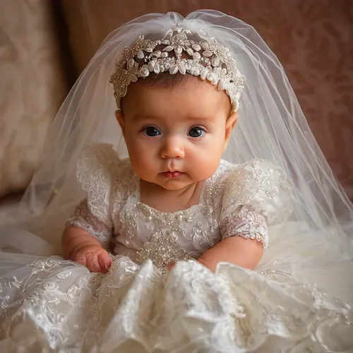 Baby in moms wedding dress sooo cute keepsake photo ideas of a,little princess,princess crown,bridal clothing,bridal accessory,princess sofia,princess,cute baby,wedding photography,infant baptism,wedd