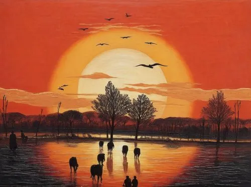 abakanowicz,dubbeldam,sedlacek,orange sky,oil painting on canvas,3-fold sun,migratory birds,mostovoy,art painting,bird migration,evening lake,bischoff,flock of birds,midlake,jianfeng,magritte,lacombe,hosseinpour,marciulionis,bird painting,Illustration,Realistic Fantasy,Realistic Fantasy 21