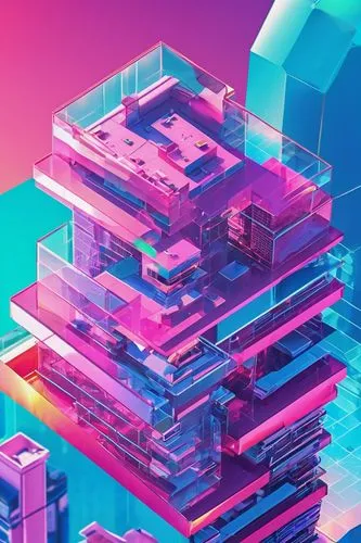 voxel,isometric,cubic,80's design,cinema 4d,wavevector,voxels,synth,cubes,bismuth,hypermodern,abstract retro,mainframes,cyberscene,cybercity,lowpoly,cybertown,pink squares,computer graphic,microdistrict,Conceptual Art,Sci-Fi,Sci-Fi 28