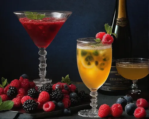 Indulge in a luxurious cocktail made with champagne and fresh berries.,passion fruit daiquiri,advocaat,fruit cocktails,champagne cocktail,raspberry cocktail,french 75,bellini,fruitcocktail,passion fru