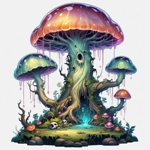 mushroom landscape,mushroom island,tree mushroom,forest mushroom,blue mushroom,mushroom type,Illustration,Abstract Fantasy,Abstract Fantasy 11