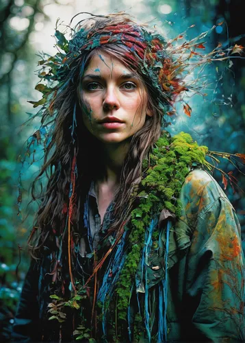 dryad,faery,splintered,mystical portrait of a girl,faerie,the enchantress,gypsywort,extinction rebellion,foragers,shamanism,dreadlocks,lillian gish - female,shamanic,druid,fae,woodsman,portrait photographers,undergrowth,paganism,shaman,Illustration,Paper based,Paper Based 13