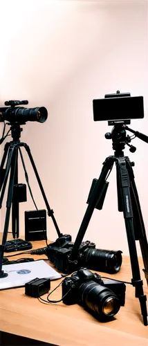 Setup pictures, photographer, camera, tripod, studio flash, softbox lights, wooden table, white background, props scattered around, lenses stacked, memory cards, cables tangled, creative messy arrange