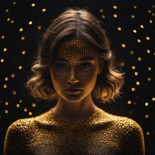 mary-gold,gold glitter,gold mask,golden mask,gold wall,gold leaf,illuminate,light mask,yellow-gold,golden crown,gold spangle,gold colored,gold glitter heart,gold color,golden color,mystical portrait of a girl,drawing with light,gold foil shapes,golden rain,gold foil art,Photography,General,Cinematic