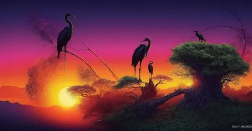 quetzalcoatlus,baobabs,animal silhouettes,pterosaurs,francois langur,jazz silhouettes,longicornis,world digital painting,guanlong,silhouettes,cercopithecus,badland,storks,treepeople,pillars of creation,langurs,oddworld,fantasy picture,halloween silhouettes,rhamphorhynchus,Illustration,Realistic Fantasy,Realistic Fantasy 25