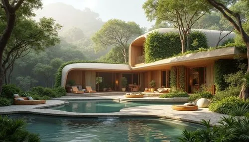 pool house,tropical house,dreamhouse,beautiful home,luxury property,forest house,holiday villa,luxury home,mid century house,home landscape,landscaped,house in the forest,roof landscape,dunes house,florida home,3d rendering,house in the mountains,idyllic,dorne,summer house,Photography,General,Realistic