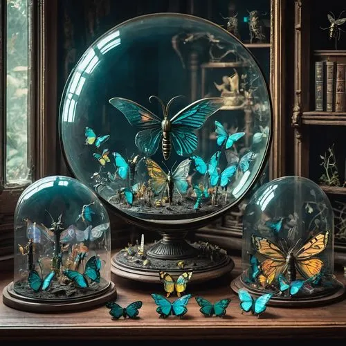 aquarium decor,glass signs of the zodiac,terrarium,snowglobes,ornamental fish,jewel bugs,snow globes,fairy lanterns,jewel beetles,china cabinet,blue butterflies,aquarium,glass decorations,vintage fairies,aquarium inhabitants,aquariums,peacock butterflies,decorative art,glass items,3d fantasy,Conceptual Art,Fantasy,Fantasy 02