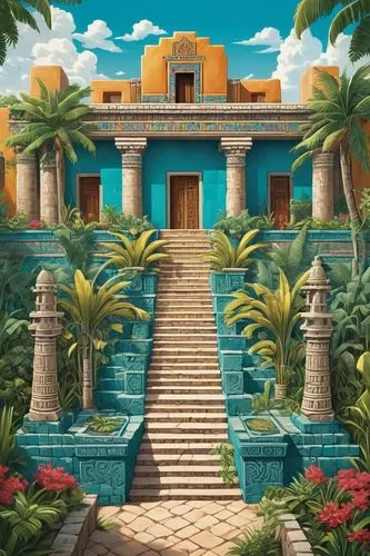 egyptian temple,artemis temple,paradisus,tropical house,tropico,water palace,oasis,atlantis,kukulkan,underwater oasis,paradiso,scythopolis,transmarco,greek temple,exoticism,yamatai,atlantik,pool house,mansion,tropical island,Unique,3D,Isometric