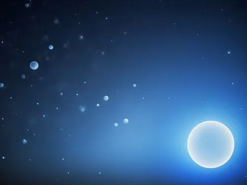 alien romulus,an abstract night scene with planets and stars in the distance,blue spheres,moon and star background,orb,frozen bubble,ice planet,magnetar