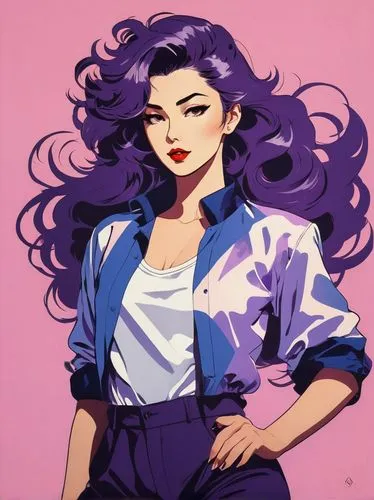 misato,fujiko,asami,kira,purple background,violetta,Illustration,Japanese style,Japanese Style 06