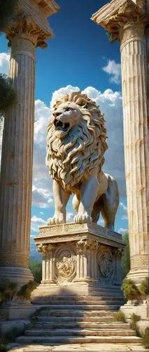 stone lion,temple of poseidon,ancient greek temple,greek temple,ephesus,artemis temple,lion fountain,acropolis,temple of hercules,the ancient world,lion capital,celsus library,greek mythology,hellas,lion - feline,lion head,lion,ancient city,paestum,parthenon,Art,Artistic Painting,Artistic Painting 03