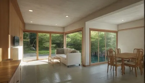 3d rendering,daylighting,sliding door,window film,californian white oak,breakfast room,folding roof,japanese-style room,home interior,modern room,render,window covering,wooden windows,inverted cottage,core renovation,mid century house,floorplan home,veranda,interior modern design,3d rendered,Photography,General,Realistic