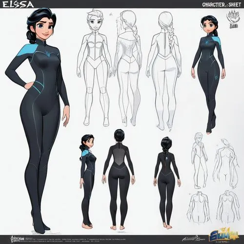 xeelee,suyin,turnarounds,ezri,bodices,concept art,soejima,catsuits,wetsuit,vector girl,anthro,katara,wetsuits,selina,elastigirl,leotards,frosta,character animation,vesper,ilia,Unique,Design,Character Design