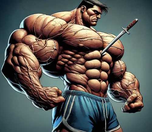 A muscular man with his hands on the hips and his impenetrable body unfazed by sword. Invincible!,namor,muscle man,musclemen,liefeld,bodybuilding