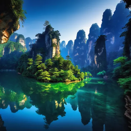 guilin,zhangjiajie,wuyi,guizhou,river landscape,mountainous landscape,beautiful landscape,landscape background,huangshan mountains,green landscape,mountain landscape,huangshan maofeng,karst landscape,yunnan,fantasy landscape,nature landscape,landscapes beautiful,green trees with water,viet nam,chinese background,Conceptual Art,Fantasy,Fantasy 20