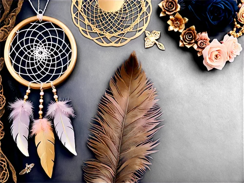 feather jewelry,dream catcher,color feathers,dreamcatcher,adornments,feathers,peacock feathers,feather headdress,jewelry florets,parrot feathers,trinkets,women's accessories,boho background,hawk feather,jewelery,art deco wreaths,jewellery,house jewelry,accessories,beak feathers,Illustration,Realistic Fantasy,Realistic Fantasy 46