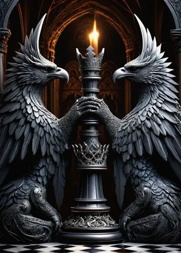 freemasonry,freemason,the eternal flame,chess pieces,chess piece,imperial eagle,chalice,black candle,archangel,the archangel,heraldic,angelology,cauldron,pillar of fire,pickelhaube,imperial crown,black angel,throne,the throne,golden candlestick,Illustration,Abstract Fantasy,Abstract Fantasy 04