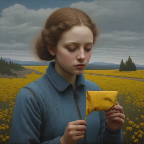 girl with bread-and-butter,girl picking flowers,yellow petal,yellow petals,woman holding pie,girl with cloth,cloves schwindl inge,yellow mustard,grant wood,yellow grass,girl in flowers,girl with cereal bowl,yellow butterfly,yellow rose,woman with ice-cream,mystical portrait of a girl,yellow flower,young girl,portrait of a girl,gold ribbon,Conceptual Art,Daily,Daily 30