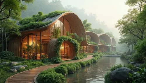 forest house,house in the forest,asian architecture,beautiful home,futuristic architecture,dreamhouse,ecotopia,treehouses,timber house,earthship,shaoming,tree house hotel,wooden house,3d rendering,ecovillages,cubic house,home landscape,house in the mountains,cube stilt houses,luxury property,Photography,General,Realistic