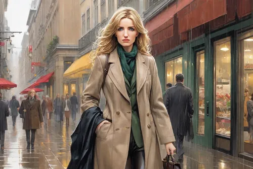 woman walking,woman shopping,trench coat,photoshop manipulation,overcoat,long coat,woman in menswear,girl walking away,world digital painting,women fashion,blonde woman,afghan hound,fashion street,image manipulation,paris shops,shopping icon,shopping street,woman at cafe,digital compositing,photo manipulation,Digital Art,Comic