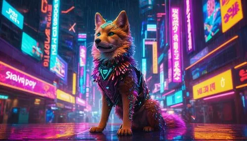 hachiko,cyberpunk,fox in the rain,cybercity,colorful city,cityscape,atunyote,furta,tokyo city,outfox,fox,urbanfetch,dusk background,kimbundu,cityzen,kinkade,cinematic,foxvideo,urban,bangkok,Conceptual Art,Sci-Fi,Sci-Fi 26