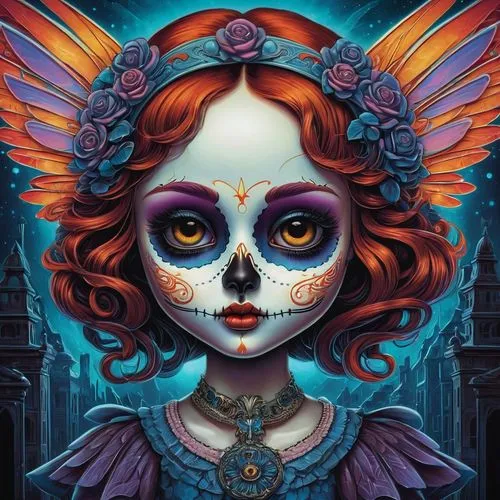 catrina calavera,la calavera catrina,dia de los muertos,la catrina,calaverita sugar,sugar skull,Illustration,Realistic Fantasy,Realistic Fantasy 25